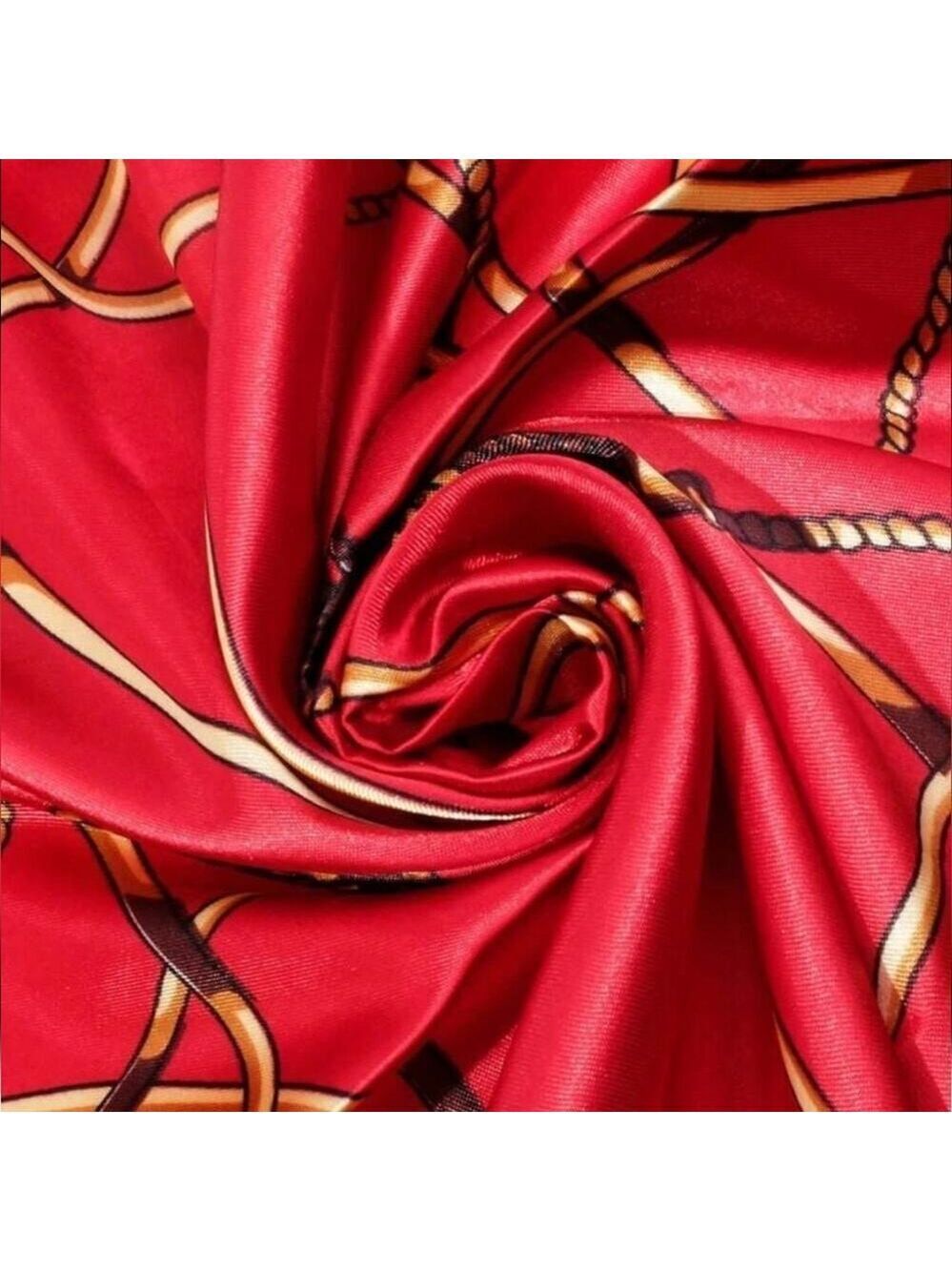 Chain Scarf Vintage Style Horse Satin Head Red Scarf Bandana - Picture 6 of 9